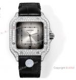 Full Diamond Cartier Santos THB Factory Swiss Extra-Thin Watches Gray Gradient Dial 39.8mm